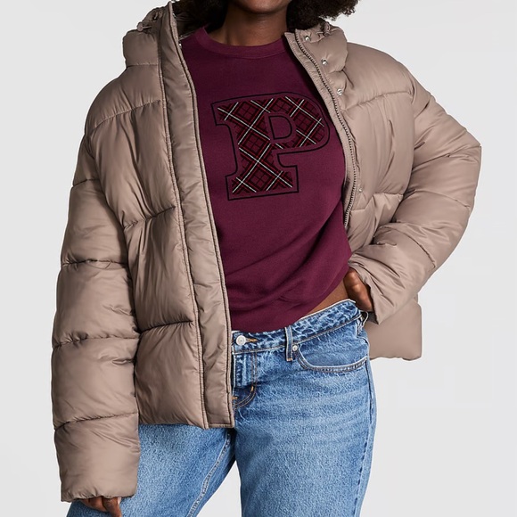 Victoria’s Secret Pink Marshmallow Puffer Coat Iced Coffee NWT - Picture 2 of 10